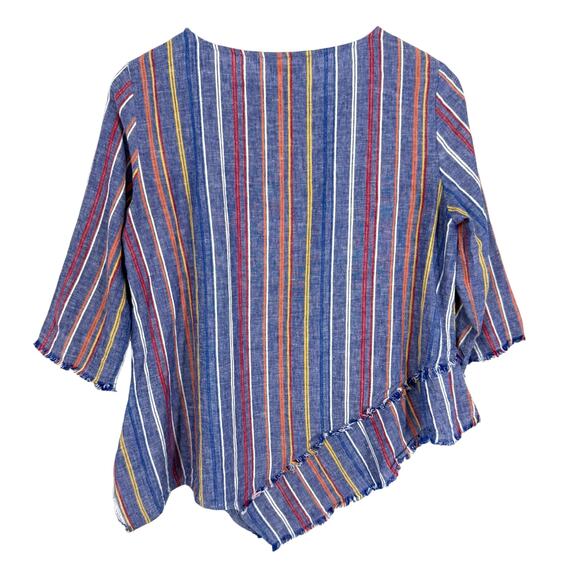 Ali Miles LINEN BLEND Sz PS Petite Small Blue Wearable Art Blouse Shirt Top - Picture 9 of 9